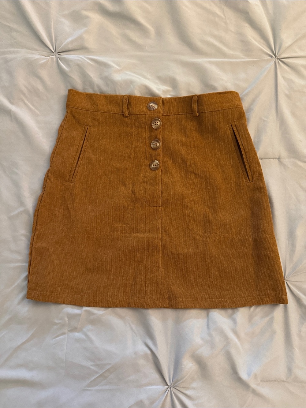 Classic Corduroy Button-Front Mini Skirt - Brown
